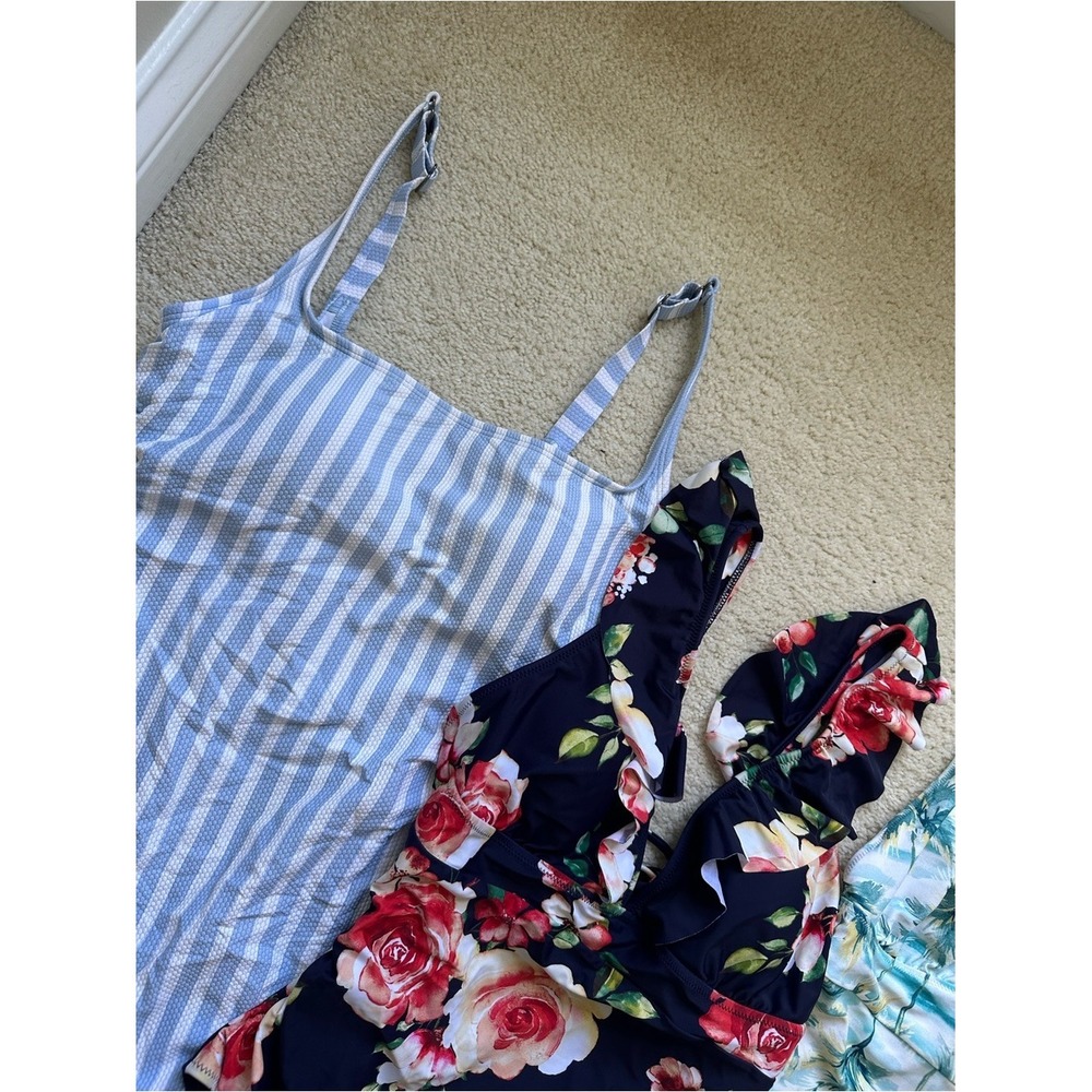 Tropical Coastal Floral Swimsuit Bundle Large One Pieces - Picture 2 of 10